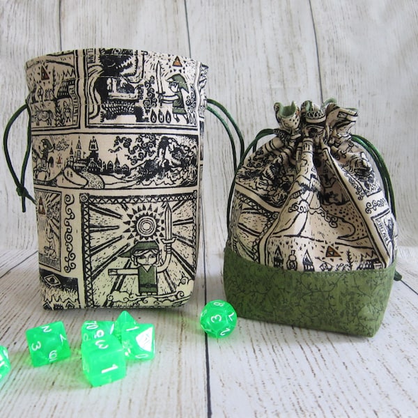 Zelda Dice Bag, Wind Waker Dice Bag, Legend of Zelda Dice Pouch, Nintendo Drawstring Bag, Link Dice Bag, D&D Bag, RPG Bag, Stand-up Dice Bag