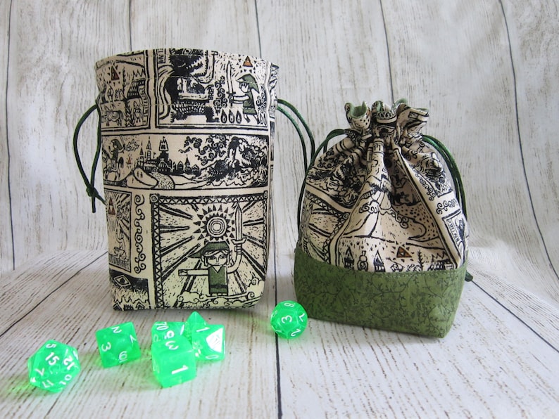 Zelda Dice Bag, Wind Waker Dice Bag, Legend of Zelda Dice Pouch, Nintendo Drawstring Bag, Link Dice Bag, D&D Bag, RPG Bag, Stand-up Dice Bag image 1