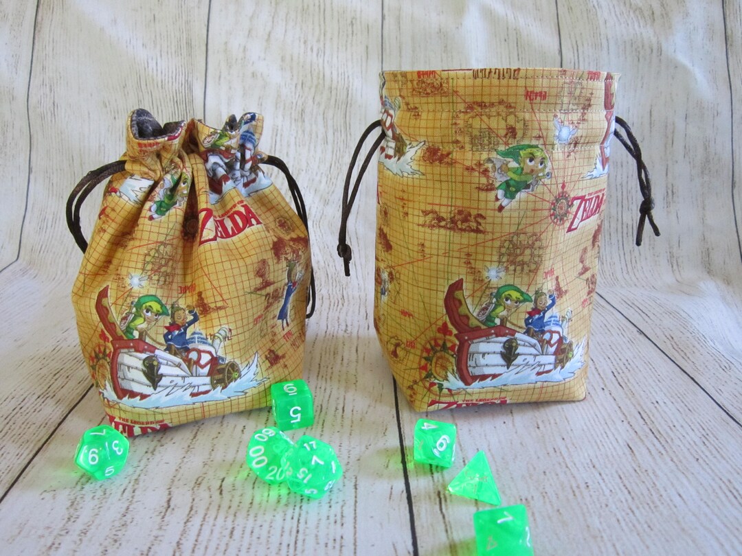 Zelda Dice Bag, Phantom Hourglass Dice Bag, Legend of Zelda Drawstring Bag, Nintendo Standup