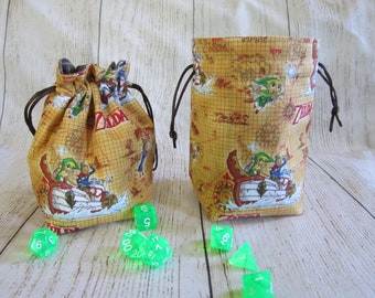 Zelda Dice Bag, Phantom Hourglass Dice Bag, Legend of Zelda Drawstring Bag, Nintendo Stand-up Dice Bag, Link Dice Pouch, D & D, Role-Playing