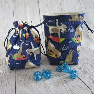 Goat Yoga Dice Bag, Goat Dice Pouch, Yoga Drawstring Bag, Stand Up Dice Bag, Roll Playing Games, Dungeons & Dragons Bag, Nerdy Gift