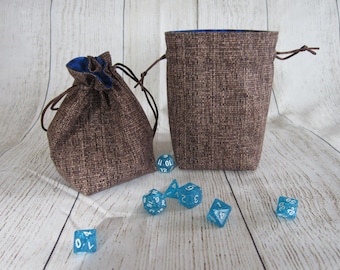 Burlap Dice Bag, Drawstring Dice Pouch, Stand Up Dice Bag, Brown Dice Pouch, Roll Playing Games, Dungeons & Dragons Bag