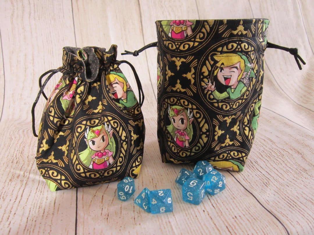 Zelda Dice Bag, Wind Waker Dice Bag, Legend of Zelda Dice Pouch, Nintendo Drawstring Bag, Link