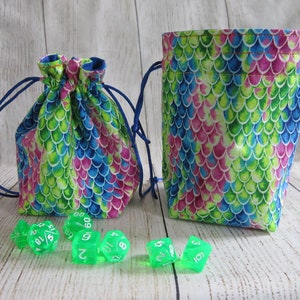 Dragon Dice Bag, Mermaid Dice Bag, Dragon Scales Bag, Mermaid Scales Bag, Stand-up Dice Pouch, D&D Dice Pouch, RPG Dice Bag, Drawstring Bag
