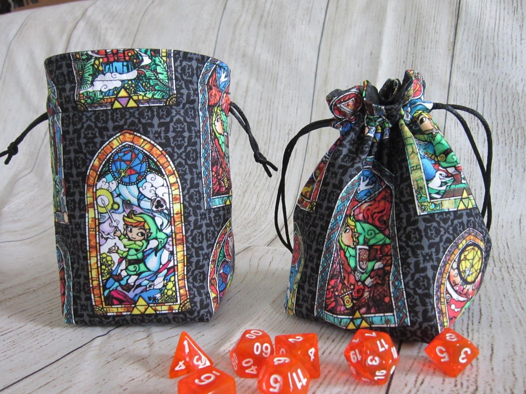 Zelda Dice Bag, Legend of Zelda Minish Cap Bag, Standup Dice Bag, Stained Glass Dice Bag, Wind