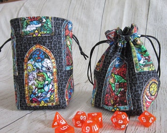 Zelda Dice Bag, Legend of Zelda Minish Cap Bag, Stand-up Dice Bag, Stained Glass Dice Bag, Wind Waker Dice Pouch, Gifts for Nerds, RPG Bag