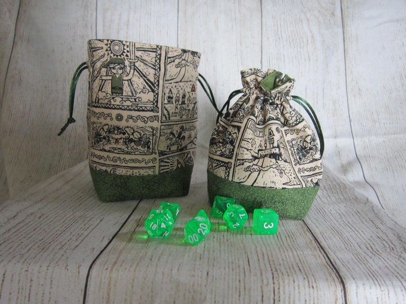 Zelda Dice Bag, Wind Waker Dice Bag, Legend of Zelda Dice Pouch, Nintendo Drawstring Bag, Link Dice Bag, D&D Bag, RPG Bag, Stand-up Dice Bag image 9