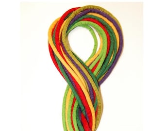 6 Farben Regenbogen Mix Handgemachte Woll Dreadlocks - 24 Double ended DE Merino Woll dreads