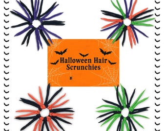 Halloween Dreadlock Scrunchie - Schwarz Orange Grün Lila Haarband Set