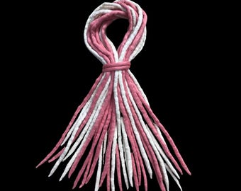 Orchideen rosa und weiße Dreads Handmade Wolle Dreadlocks - 16 Doppelendige DE Merino Wolle Dreads