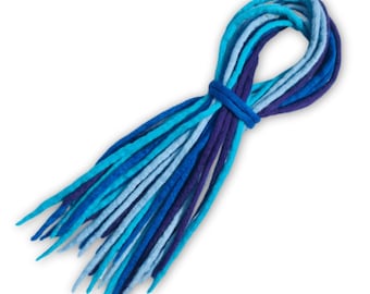 4 Farb Blaue Kombination Handgefertigte Wolle Dreadlocks - 16 Doppelendige DE Merino Wolle Dreads
