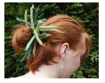 Grüne Farbtöne handgemachte Wolle Dreadlock Haargummi - aus Merino Wolle Dreads für Pferdeschwanz