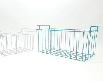 Vintage Metal Wire Rack Baskets - Teal & White - Industrial Large and X-Large