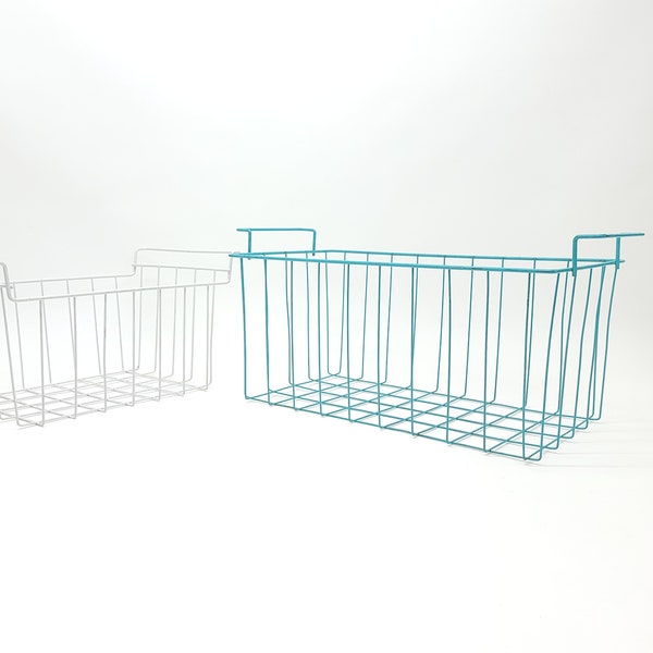 Vintage Metal Wire Rack Baskets - Teal & White - Industrial Large and X-Large