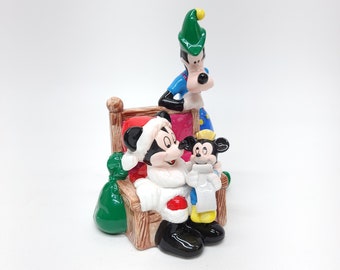 Schmid Mickey Mouse Goofy Music Box, Walt Disney Christmas, Merry Mickey Clause, Santa Clause Is Coming To Town, Vintage 80's Ceramic