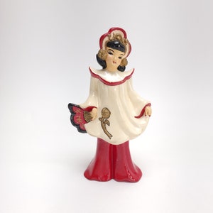 Ceramic Geisha Girl Florence 1950's Red & Gold Beautiful image 2