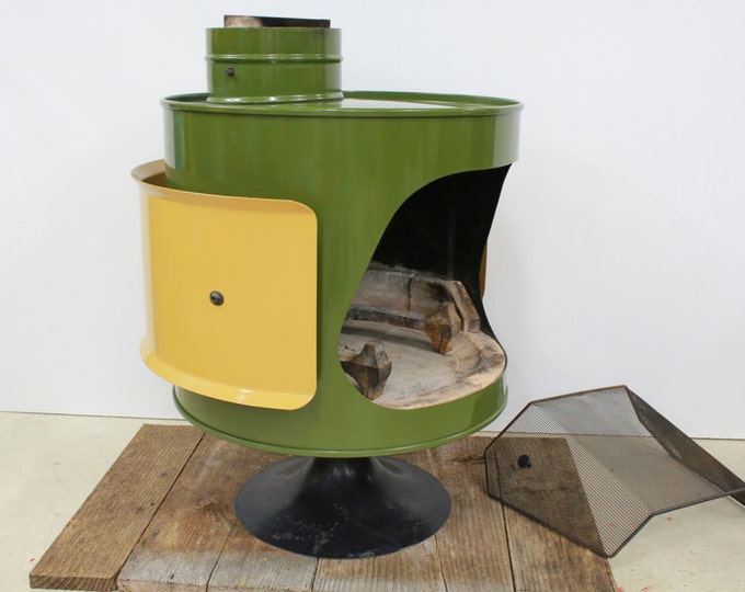 Mid Century Original Malm Fire Drum Green and Yellow Fireplace Etsy