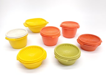 Tupperware Servalier Collection w/ Starburst Lids - Orange Yellow Green Canisters 886 , 840 , 1323  - 14 Pieces Total