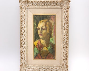 Vintage Oil Painting Jester Clown Artist D'Anza, Victorian Painting, Gold Gilt Gilted Frame, Young Male Portrait, Essence Love