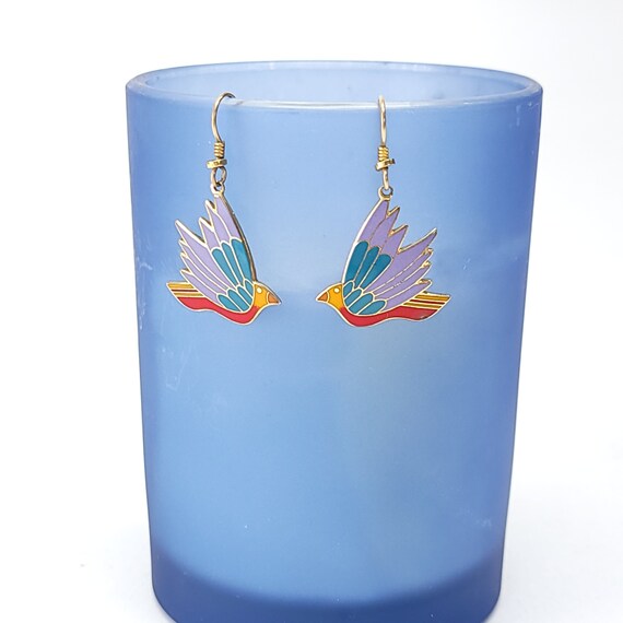 Laurel Burch Celeste Bird Earrings Gold Cloisonne… - image 2