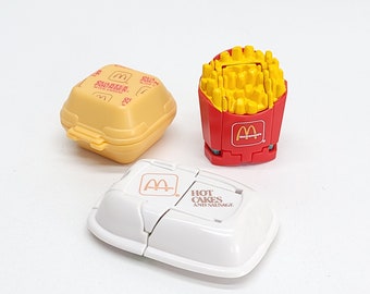 1980's McDonald's Happy Meal Toys Transformers,  French Fries, Quarter Pounder with Cheese, Hot Cakes and Sausage, Retro Happiness