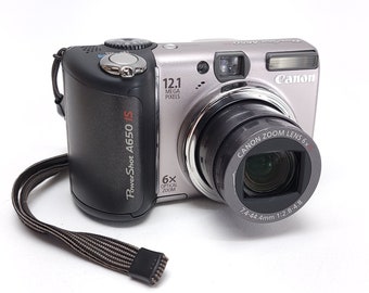 Canon PowerShot A650 IS 12.1MP Digital Camera Silver & Black with Memory Card, Retro Photography