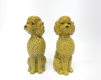 Poodle Figurines Large Ceramic Avocado Green, Made in Japan, Dog Statue, Guard Dogs, Man's Best Friend, MCM