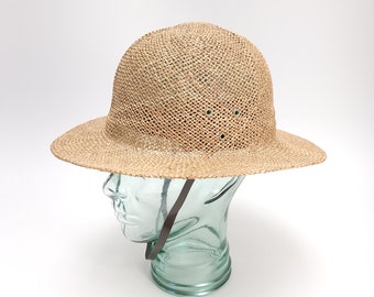 Vintage LL Bean Safari Hat Explorer Woven Adjustable Sunhat, Gardening Hat, Boho Straw Hat