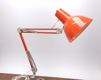 Industrial LUXO Drafting Lamp Orange Made in Sweden Retro 70's Artist Art Light MCM, Articulating Swing Arm Lamp