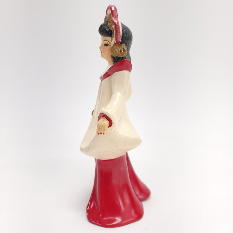 Ceramic Geisha Girl Florence 1950's Red & Gold Beautiful image 5