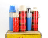 Thermos Collection-Set of 5-Plaid Blue Retro
