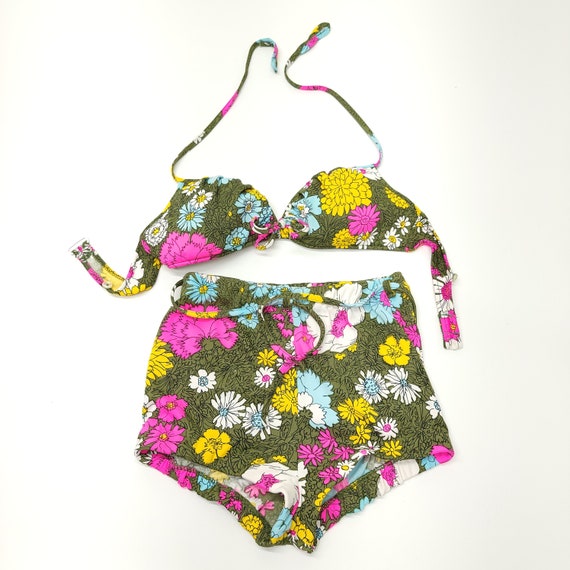 Vintage 60's Floral Print Bikini - Boy Cut - High… - image 6