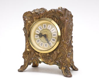 Antique Gold Gilt Bronze Mercedes Clock, Mantle Clock, Bedside Clock, Windup Clock, Working Art