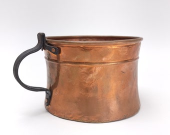 Houston International Antique Primitive Copper Iron Handle, Chamber or Cauldron Pot, Antique Copper Pot Wrought Iron Handle Hearth Ware