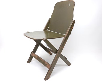 Vintage WW2 Folding Military Chair - Army Green WWII Field Chair - 1940's Olive Drab