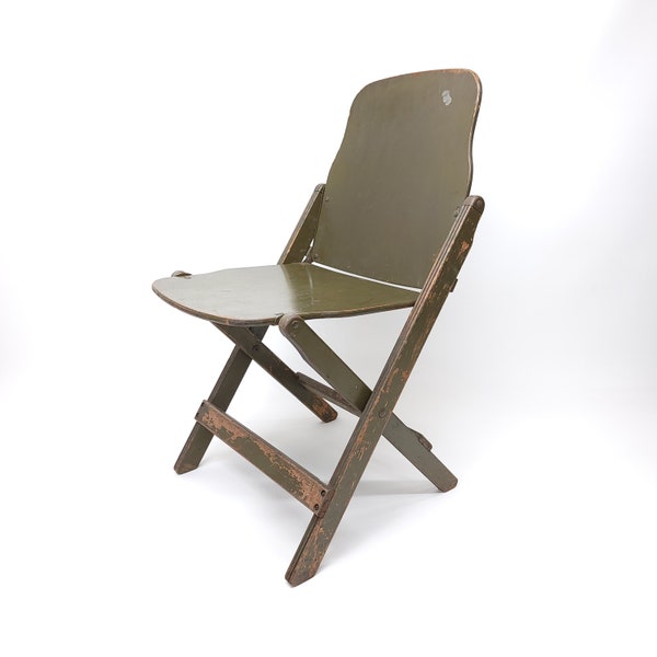Vintage WW2 Folding Military Chair - Army Green WWII Field Chair - 1940's Olive Drab