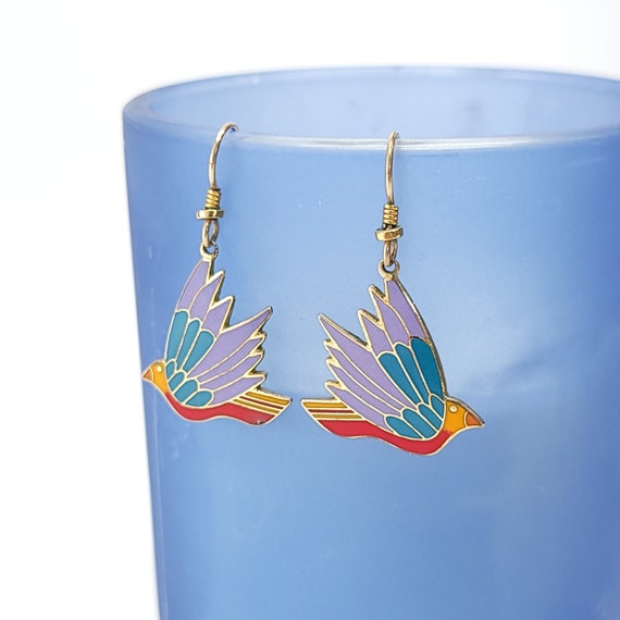 Laurel Burch Celeste Bird Earrings Gold Cloisonne… - image 8