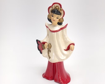 Ceramic Geisha Girl Florence 1950's Red & Gold Beautiful