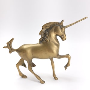 Vintage Brass Unicorn Statue Gold Mythical Horse Figurine Bronze Metal Fantasy Equestrian Animal Pegasus Fairytale Figurine Shelf Decor