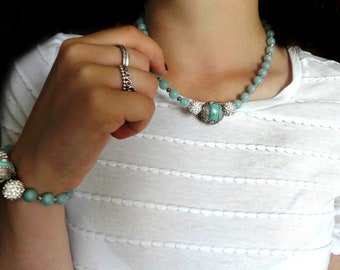 BABY BLUE Amazonite Gemstone Necklace and Bracelet Set