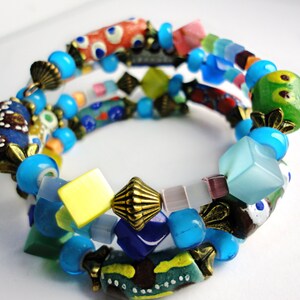 African Fancy Eye Twister 3 Layer Wrap Bracelet With Handmade African Krobo Trade Beads image 5