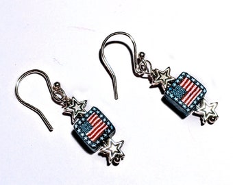 Stars and Stripes and Stars Earrings. USA! Red White and Blue American Flag earrings.