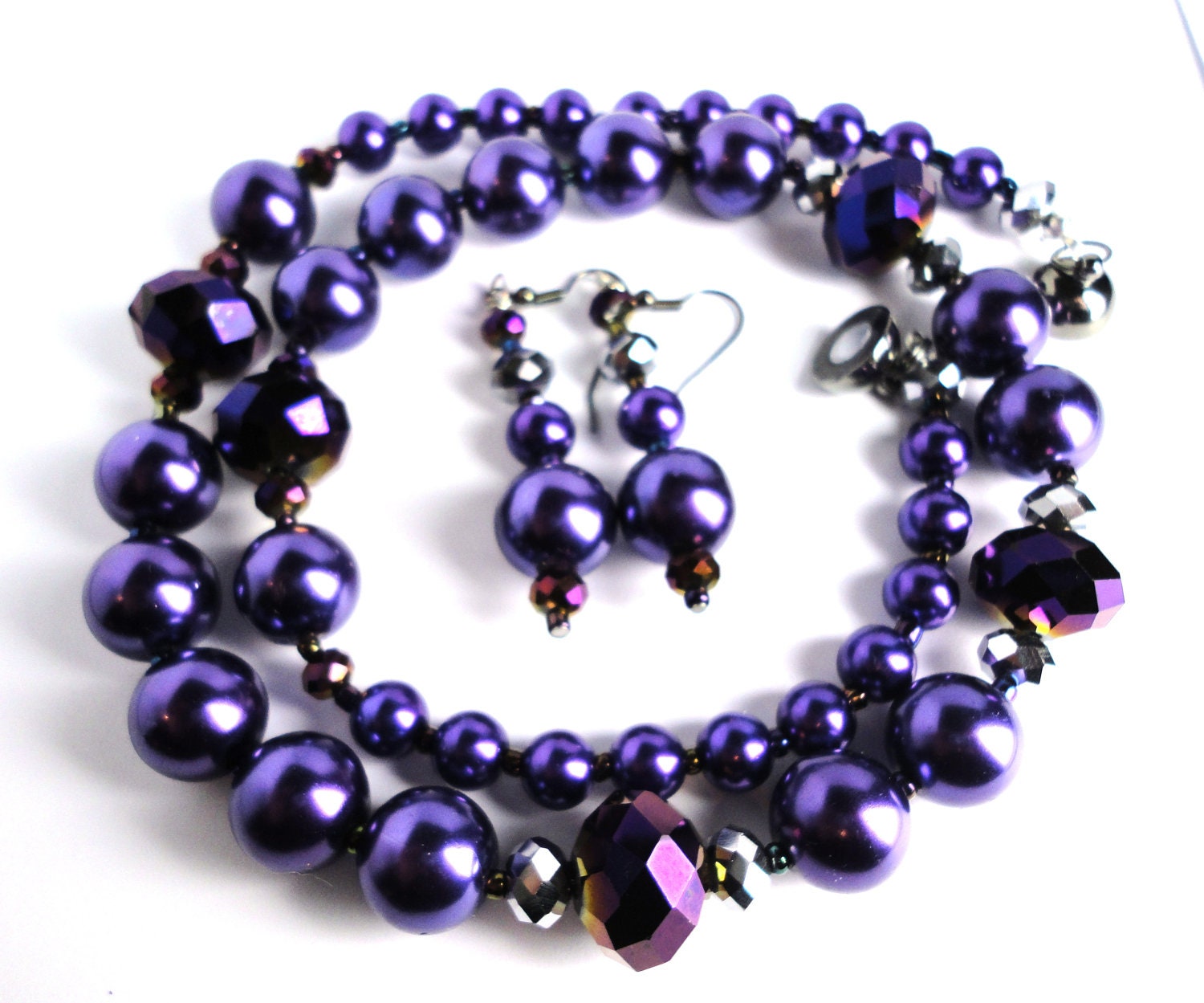Extravagant Dramatic Purple Pearl Necklace and Earrings Set Etsy