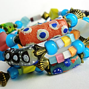 African Fancy Eye Twister 3 Layer Wrap Bracelet With Handmade African Krobo Trade Beads image 1