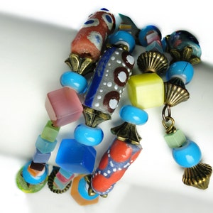 African Fancy Eye Twister 3 Layer Wrap Bracelet With Handmade African Krobo Trade Beads image 3