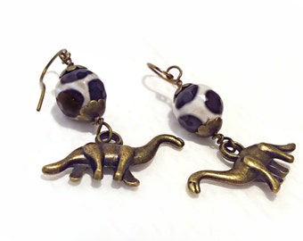 Little Creatures! Dinosaurs with Faceted Giraffe Agate Gemstone Earrings! SO SWEET!