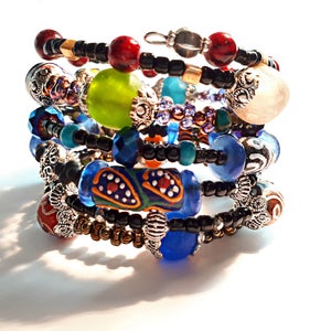 Deluxe 6 Layer Helter Skelter African Krobo Trade Bead Twister Bracelet - Stunning Wrap Cuff Bracelet :) 6 in 1