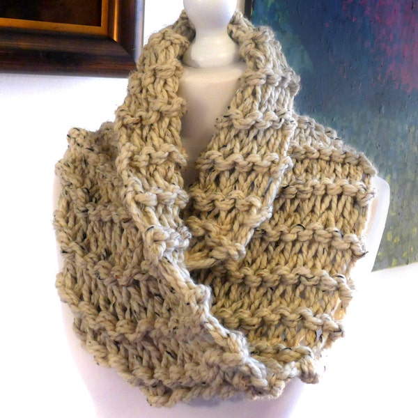 Outlander Style  Super Thick Soft Infinity Cowl Super WARM! Oatmeal Beige Cream With a Mobius Twist. UNISEX
