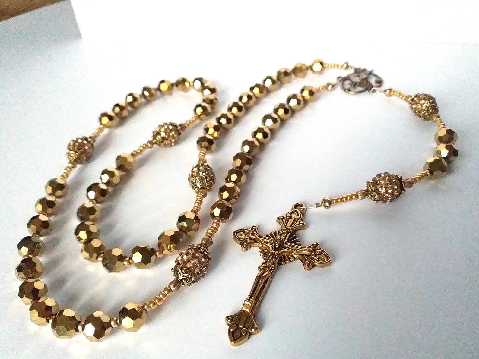 The Golden Rosary Catholic Rosary Beads Antique Gold Etsy