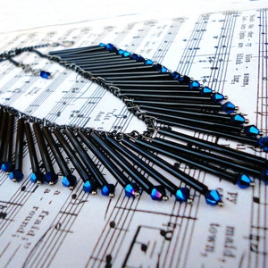 Tears at Midnight - Roaring 20&#39;s Style Glass Fringe Black and Blue Crystal Necklace - The Great Gatsby
